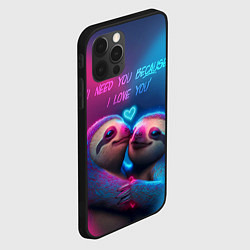 Чехол для iPhone 12 Pro Влюбленные ленивцы обнимаются на фоне неонового се, цвет: 3D-черный — фото 2