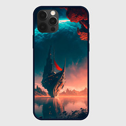 Чехол для iPhone 12 Pro Абстрактный летающий корабль и луна, цвет: 3D-черный