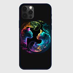Чехол для iPhone 12 Pro Инь-янь коты неон, цвет: 3D-черный