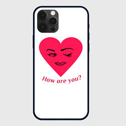 Чехол для iPhone 12 Pro Красное сердце с улыбкой девушки и приветствием, цвет: 3D-черный
