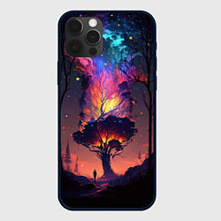 Чехол для iPhone 12 Pro Огненное дерево в звездном лесу, цвет: 3D-черный