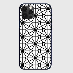 Чехол для iPhone 12 Pro Абстрактный чёрно-белый треугольно-круглый паттерн, цвет: 3D-черный