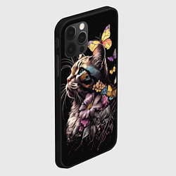 Чехол для iPhone 12 Pro Голубоглазый кот в цветах, цвет: 3D-черный — фото 2