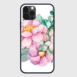 Чехол для iPhone 12 Pro Пастельные цветы - посередине, цвет: 3D-черный