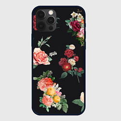 Чехол для iPhone 12 Pro Букеты цветов на черном фоне, цвет: 3D-черный