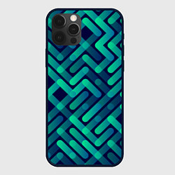 Чехол для iPhone 12 Pro Бирюзовые линии, цвет: 3D-черный