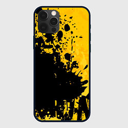 Чехол для iPhone 12 Pro Пятна черной краски на желтом фоне, цвет: 3D-черный