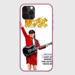 Чехол для iPhone 12 Pro Ангус Янг рок группа ACDC, цвет: 3D-малиновый