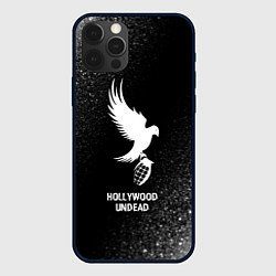 Чехол для iPhone 12 Pro Hollywood Undead glitch на темном фоне, цвет: 3D-черный