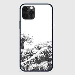 Чехол для iPhone 12 Pro Японские волны на белом фоне, цвет: 3D-черный