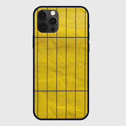Чехол для iPhone 12 Pro Жёлтый фон и чёрные параллельные линии, цвет: 3D-черный