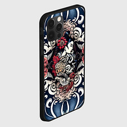 Чехол для iPhone 12 Pro Irezumi style: девушка и синие узоры, цвет: 3D-черный — фото 2