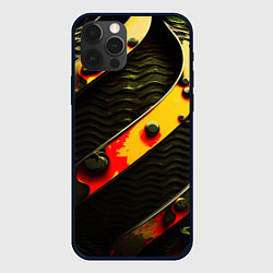Чехол для iPhone 12 Pro Зеленая текстура оранжевые полосы, цвет: 3D-черный