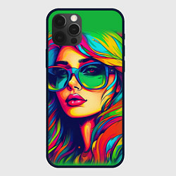 Чехол для iPhone 12 Pro Девушка с разноцветными волосами, цвет: 3D-черный