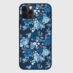 Чехол для iPhone 12 Pro Голубые розы паттерн, цвет: 3D-черный