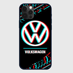 Чехол для iPhone 12 Pro Значок Volkswagen в стиле glitch на темном фоне, цвет: 3D-черный