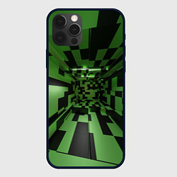 Чехол iPhone 12 Pro Чёрно-зелёный геометрический коридор
