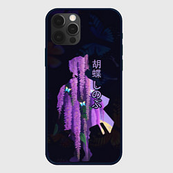 Чехол для iPhone 12 Pro Силуэт Шинобу Кочо, бабочки и цветущая глициния, цвет: 3D-черный