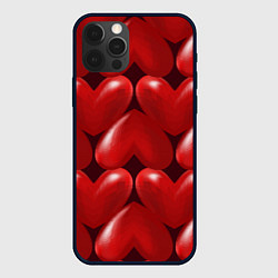 Чехол для iPhone 12 Pro Red hearts, цвет: 3D-черный