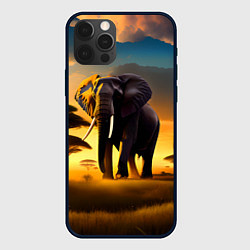 Чехол для iPhone 12 Pro Слон и рассвет в саванне, цвет: 3D-черный