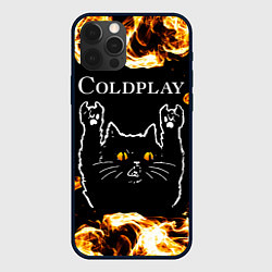 Чехол для iPhone 12 Pro Coldplay рок кот и огонь, цвет: 3D-черный