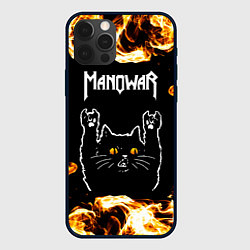 Чехол для iPhone 12 Pro Manowar рок кот и огонь, цвет: 3D-черный