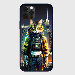 Чехол для iPhone 12 Pro Cool cat in New York city at night, цвет: 3D-черный