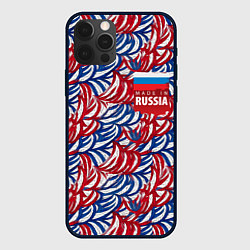 Чехол для iPhone 12 Pro Флаг России и узоры, цвет: 3D-черный
