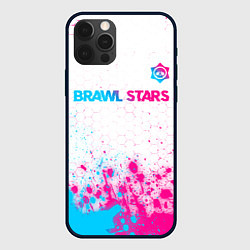 Чехол для iPhone 12 Pro Brawl Stars neon gradient style: символ сверху, цвет: 3D-черный