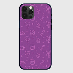 Чехол для iPhone 12 Pro Violet dinosaurs, цвет: 3D-черный