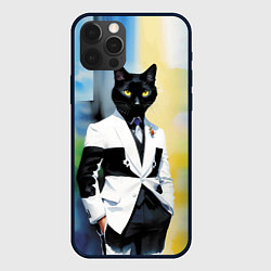 Чехол для iPhone 12 Pro Cat fashionista - neural network - pop art, цвет: 3D-черный