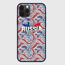 Чехол для iPhone 12 Pro Happy Russia волнистые узоры, цвет: 3D-черный