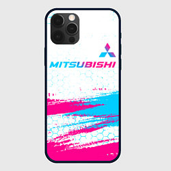 Чехол для iPhone 12 Pro Mitsubishi neon gradient style: символ сверху, цвет: 3D-черный