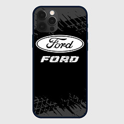 Чехол для iPhone 12 Pro Ford speed на темном фоне со следами шин, цвет: 3D-черный