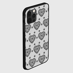 Чехол для iPhone 12 Pro Черное кружево с сердцами, цвет: 3D-черный — фото 2