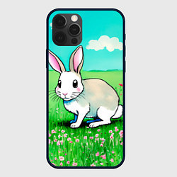 Чехол для iPhone 12 Pro Заяц на лугу рисунок, цвет: 3D-черный
