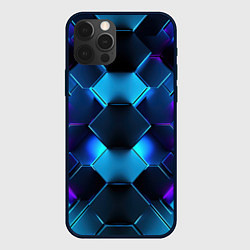 Чехол для iPhone 12 Pro Синие неоновые плиты, цвет: 3D-черный