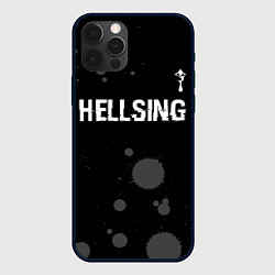 Чехол для iPhone 12 Pro Hellsing glitch на темном фоне: символ сверху, цвет: 3D-черный