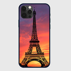 Чехол для iPhone 12 Pro Эйфелева башня - закат, цвет: 3D-черный