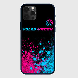 Чехол для iPhone 12 Pro Volkswagen - neon gradient: символ сверху, цвет: 3D-черный