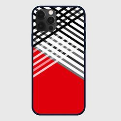 Чехол для iPhone 12 Pro Косые черно-белые полосы на красном, цвет: 3D-черный