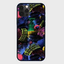 Чехол для iPhone 12 Pro Яркие абстрактые формы с текстурой, цвет: 3D-черный