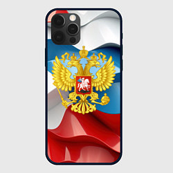 Чехол для iPhone 12 Pro Герб России триколор, цвет: 3D-черный