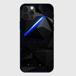 Чехол для iPhone 12 Pro Черные плиты и синяя неоновая линия, цвет: 3D-черный