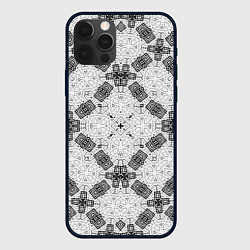 Чехол для iPhone 12 Pro Черно-белый ажурный кружевной узор Геометрия, цвет: 3D-черный