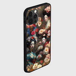 Чехол для iPhone 12 Pro Гейша в цветах, цвет: 3D-черный — фото 2