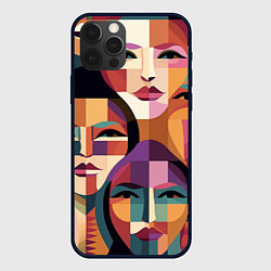 Чехол для iPhone 12 Pro Геометрические портреты девушек, цвет: 3D-черный