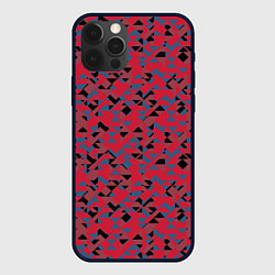 Чехол для iPhone 12 Pro Черные и синие треугольники на красном, цвет: 3D-черный