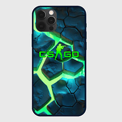 Чехол для iPhone 12 Pro CS GO green texture logo, цвет: 3D-черный