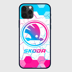 Чехол для iPhone 12 Pro Skoda neon gradient style, цвет: 3D-черный